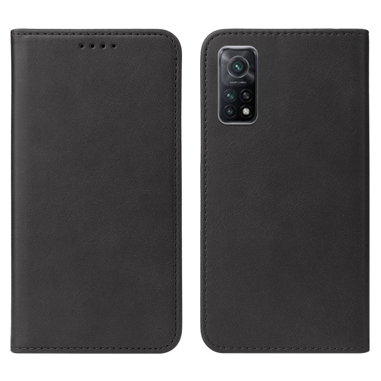 Black leather phone case, front and back views with stitched edges and camera cutout