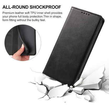 Black leather phone case with full coverage design and raised edges for phone protection