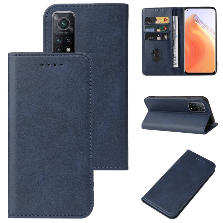 Blue leather phone case with magnetic closure, front cover and card slot flap