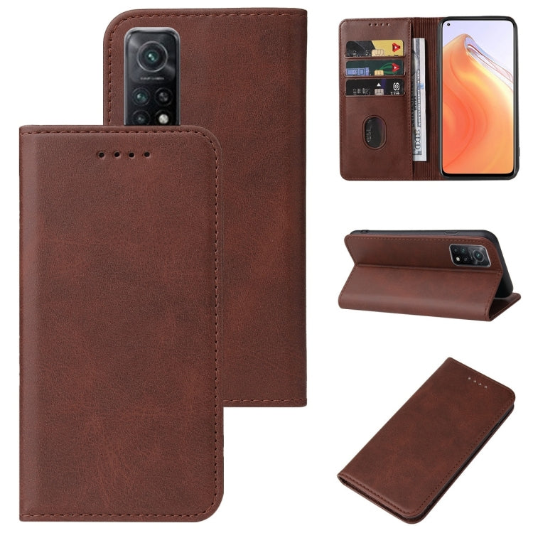 Brown leather phone case with magnetic closure and folio flap with card slots