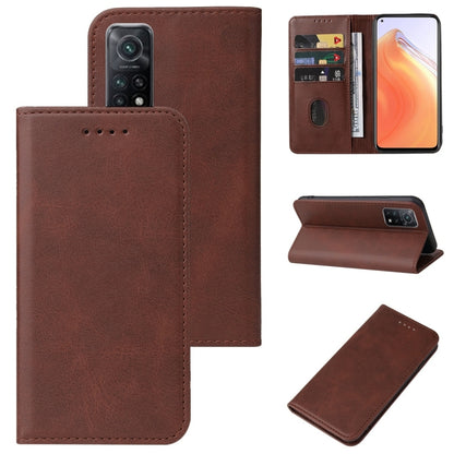 Brown leather phone case with magnetic closure and folio flap with card slots