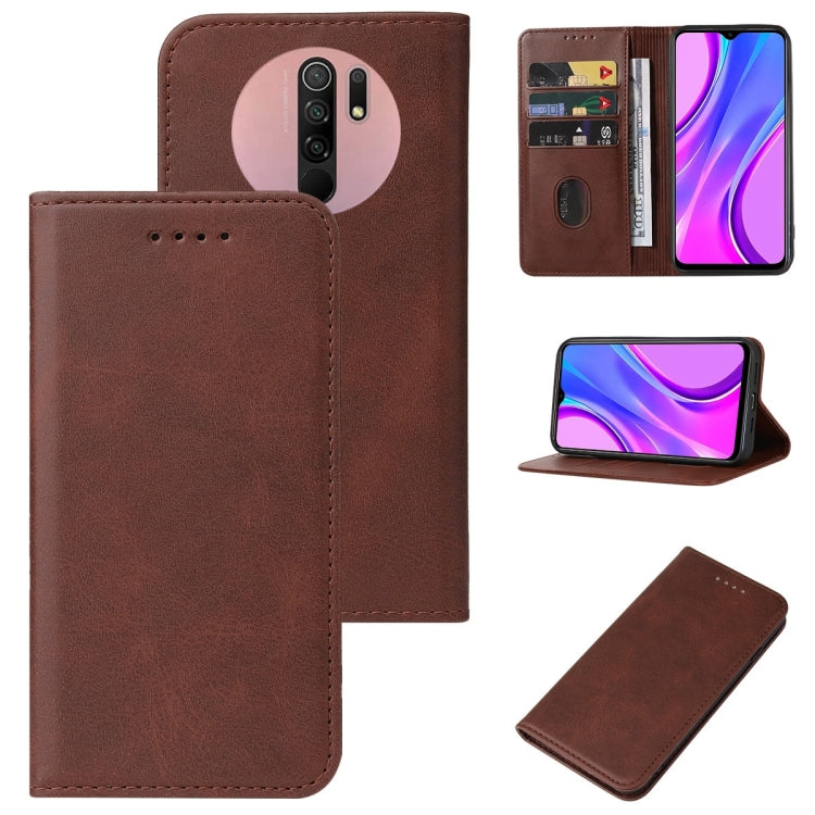 Brown magnetic leather phone case with folio flip, card slots, and stand cover