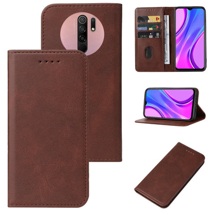 Brown magnetic leather phone case with folio flip, card slots, and stand cover