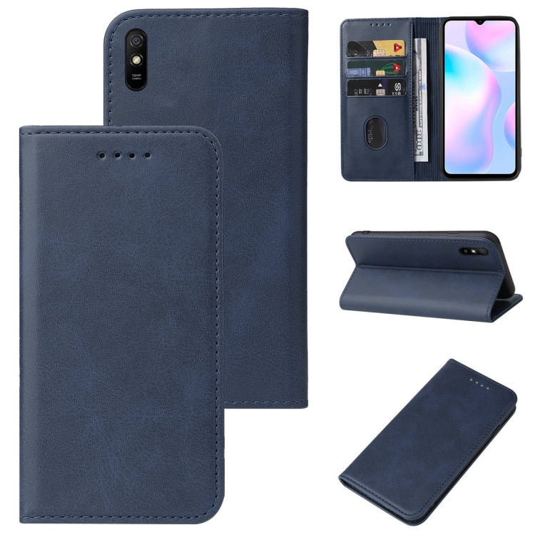 Blue magnetic leather phone case with folio flip and card slots
