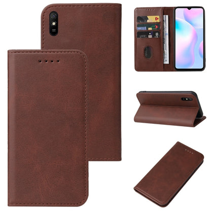 Brown magnetic leather phone case with folio flip, card slots, and stand cover