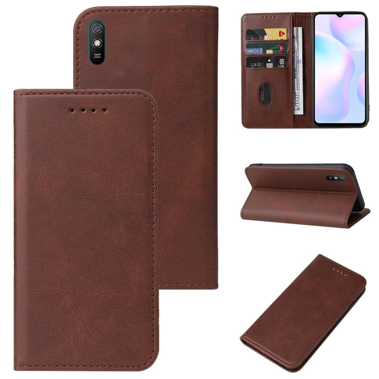 Brown leather phone case with magnetic closure, flip cover, and card slots
