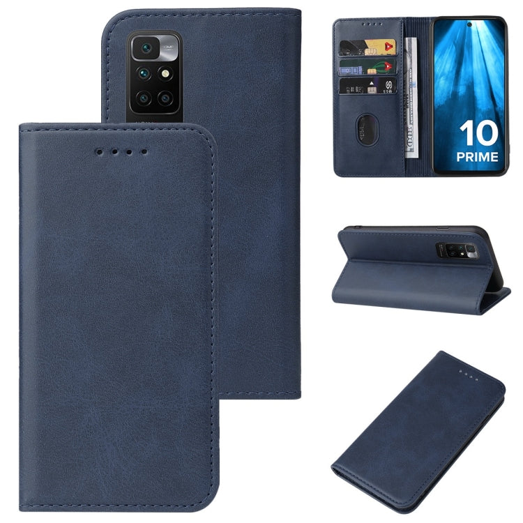 Blue leather phone case with magnetic closure, flip cover, and card slots