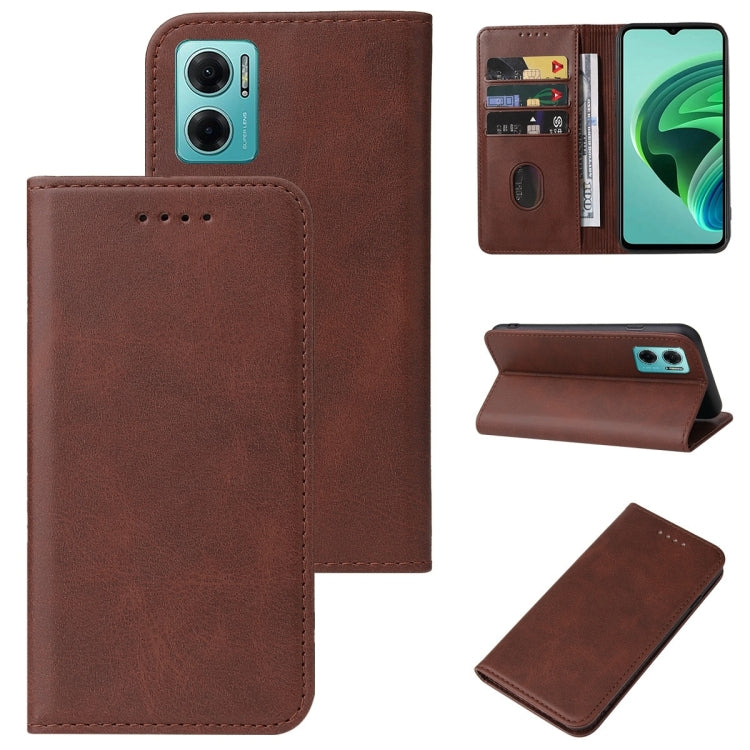 Brown leather folio phone case with magnetic flap, front card slot and kickstand