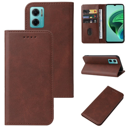 Brown leather folio phone case with magnetic flap, front card slot and kickstand