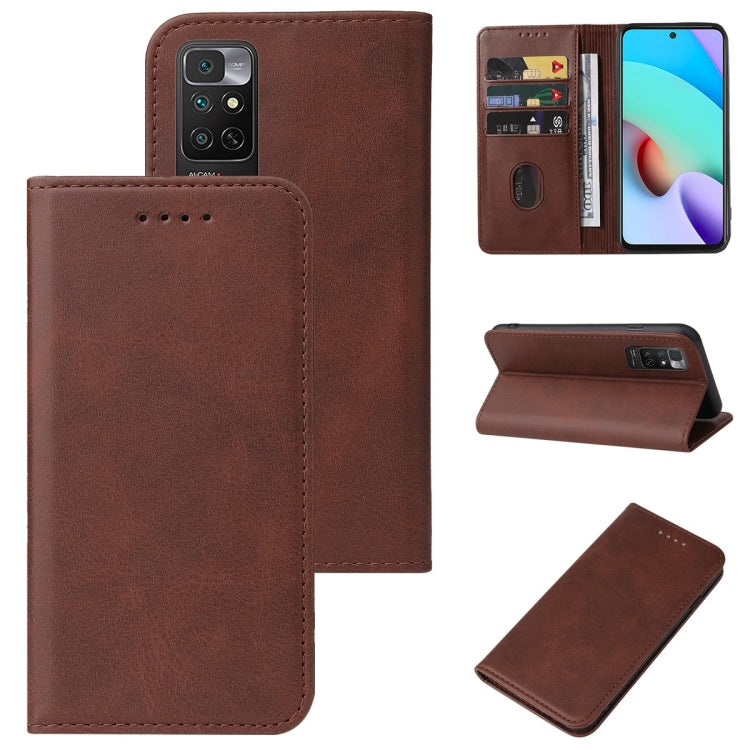 Brown leather folio phone case with magnetic flap and card slot, stand shown