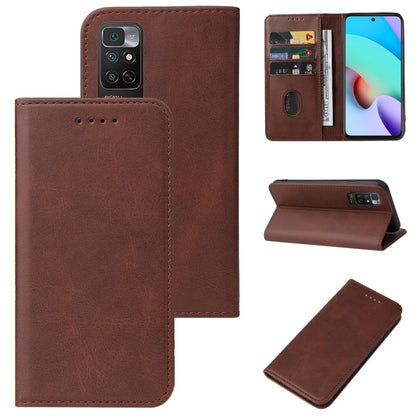 Brown leather folio phone case with magnetic flap and card slot, stand shown