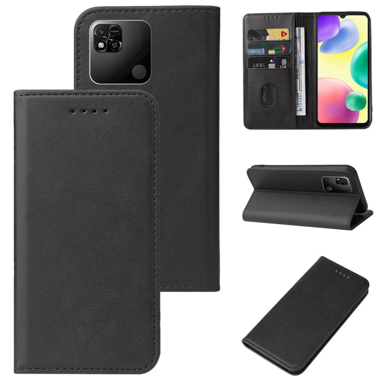 Black leather folio phone case with magnetic closure, front opening and kickstand