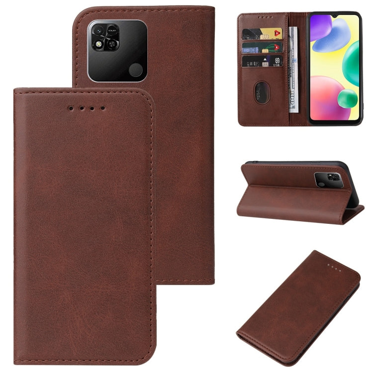 Brown leather folio phone case with magnetic closure, front opening and kickstand