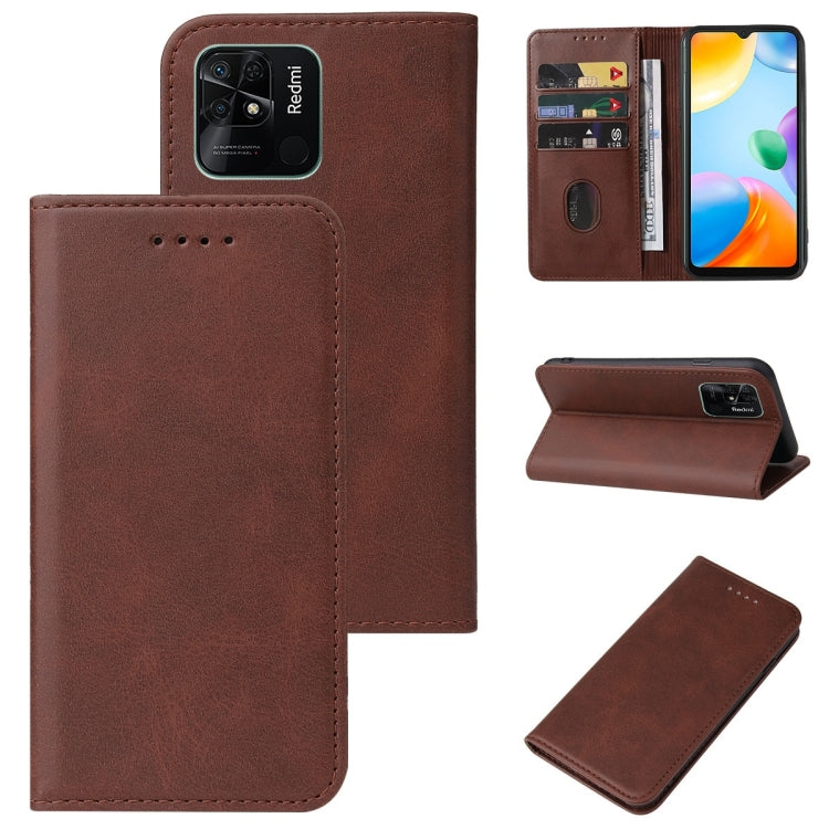 Brown magnetic folio leather phone case with card slots and kickstand, open view
