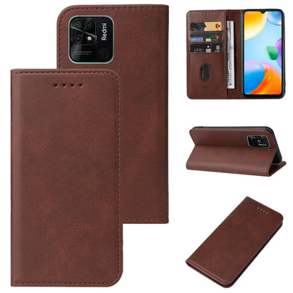 Brown magnetic folio leather phone case with card slots and kickstand, open view