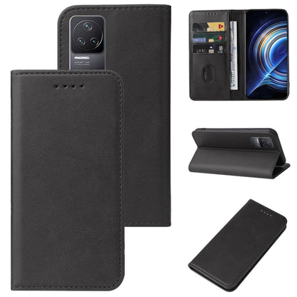 Black magnetic folio leather phone case with card slots and kickstand, open view