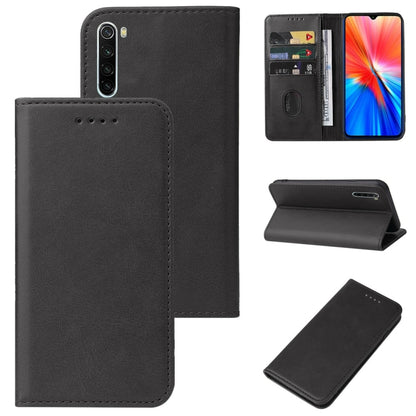 Black leather magnetic flip phone case with card slot and stitched edges