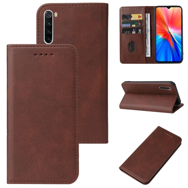 Brown leather magnetic flip phone case with card slot and stand-ready flap