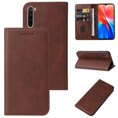 Brown leather magnetic flip phone case with card slot and stand-ready flap