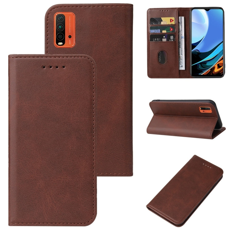 Brown leather magnetic flip phone case with card slot and foldable stand flap