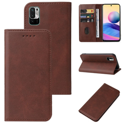Brown leather magnetic flip phone case with card slot and fold-out stand
