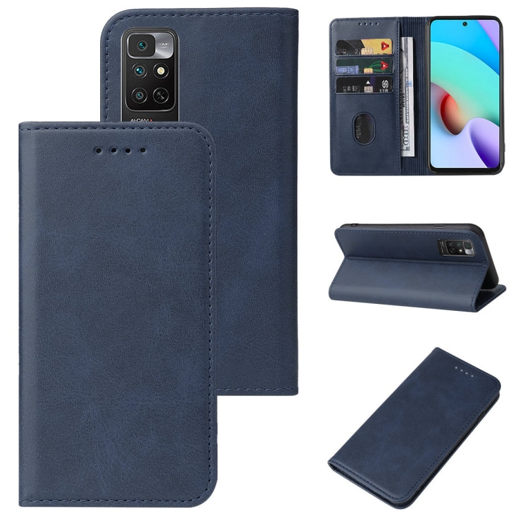 Leather folio phone case with magnetic closure, blue; card slot and kickstand.