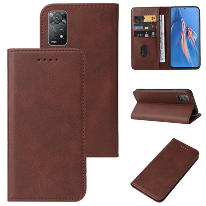Brown leather wallet phone case with magnetic closure and fold-over kickstand