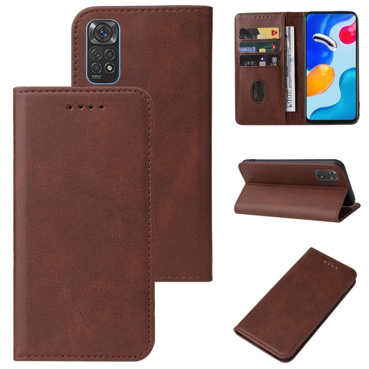 Brown leather wallet phone case with magnetic closure and built-in kickstand