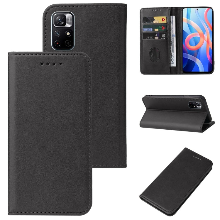 Black leather phone case with magnetic closure, card slot, and stand cover