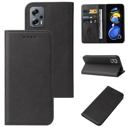 Black leather phone case with magnetic closure, card slot, and stand cover