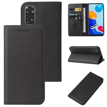 Black leather phone case with magnetic closure, card slot, and stand cover