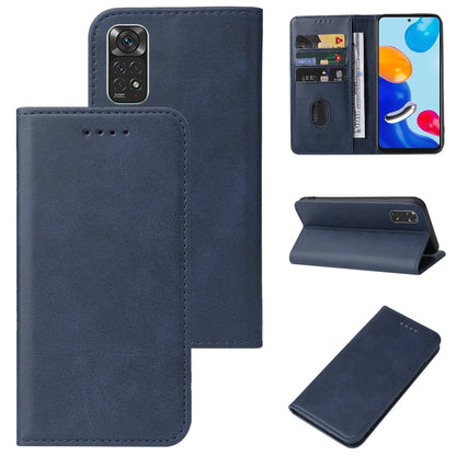 Blue leather phone case with magnetic closure, card slot, and stand cover