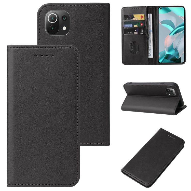 Black leather phone wallet case with magnetic closure, card slot window, and flap