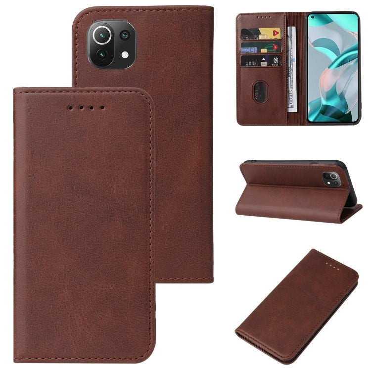Brown leather phone wallet case with magnetic closure and card slot folio cover