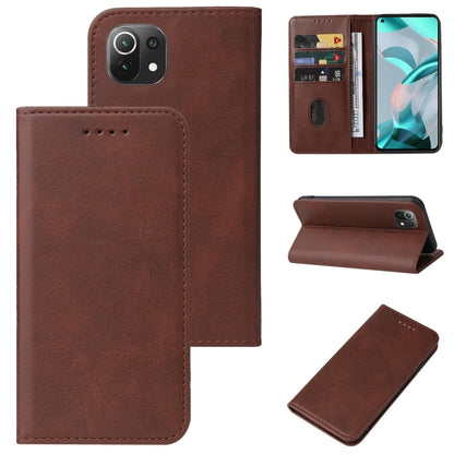 Brown leather phone wallet case with magnetic closure and card slot folio cover