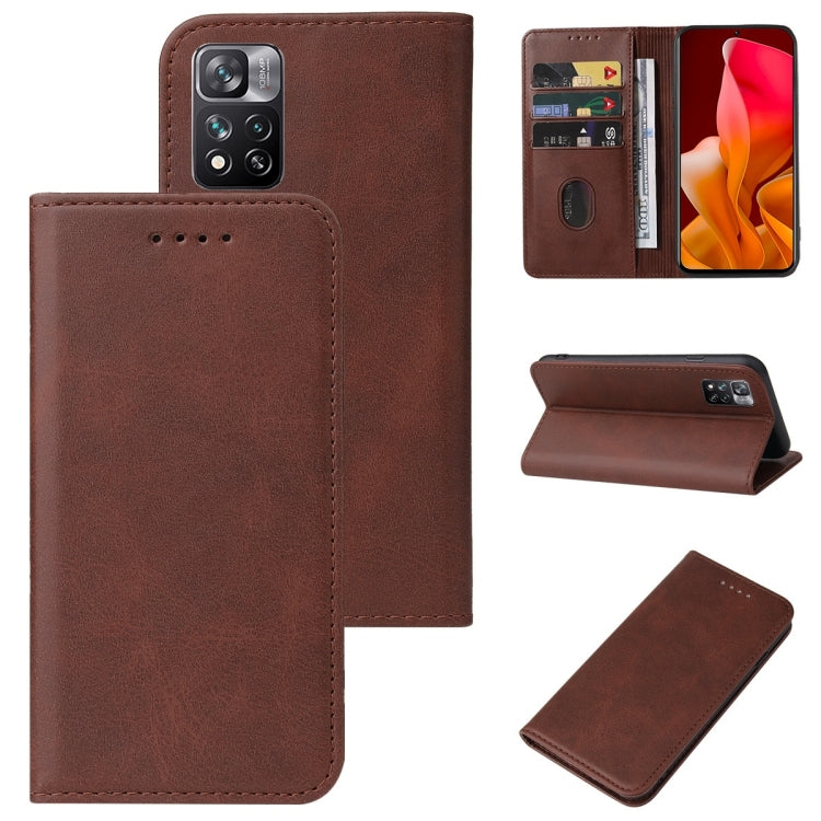 Brown leather phone wallet case with magnetic closure and card slots in folio design