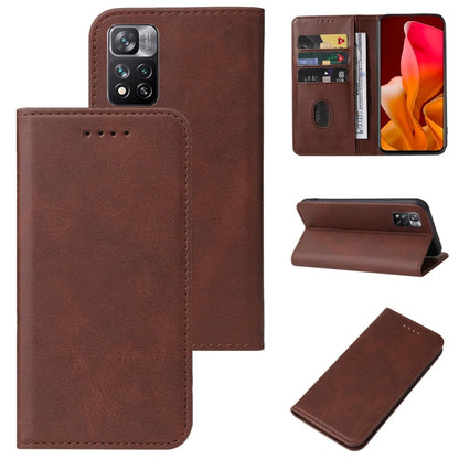 Brown leather phone wallet case with magnetic closure and card slots in folio design