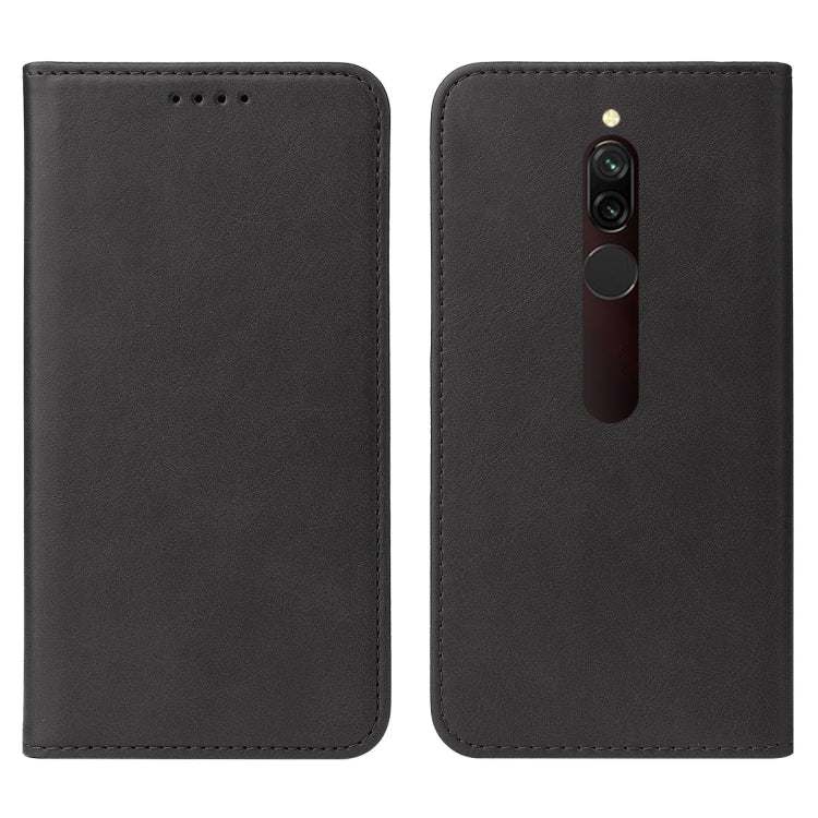 Black leather flip phone case with camera cutout and magnetic closure