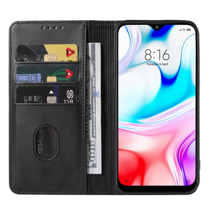 Black leather folio case with card holder and magnetic closure, phone screen exposed