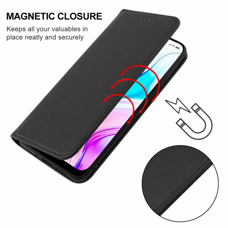 Black leather phone wallet case with magnetic closure and stitched folio cover