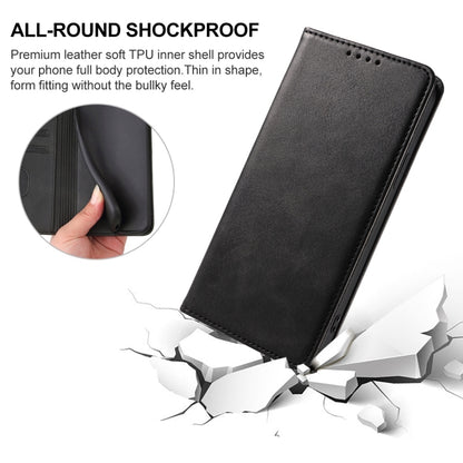 Black rugged leather phone case with full coverage and magnetic closure
