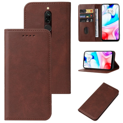Magnetic closure leather phone case in brown with folio cover and card slot