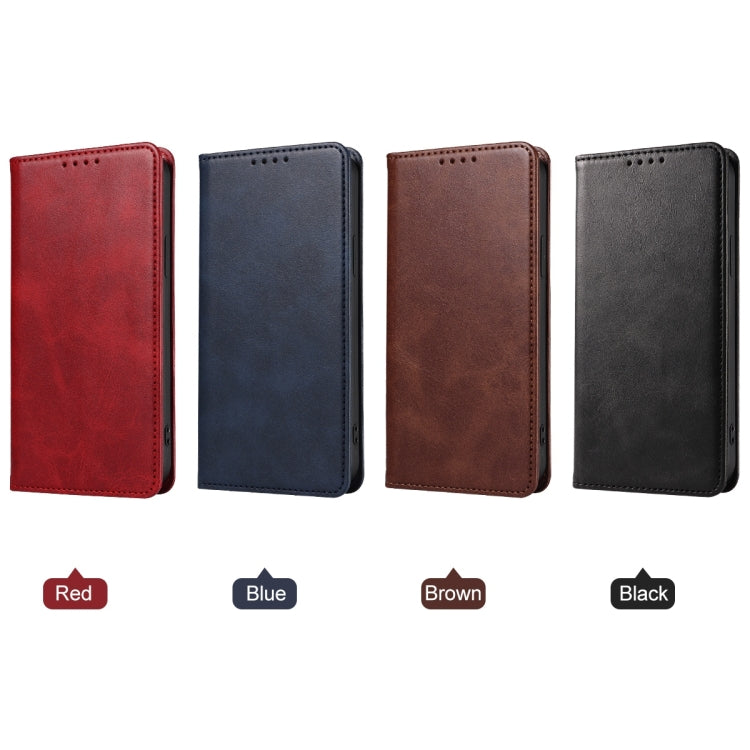 Magnetic leather phone cases in four colors: red, blue, brown, black