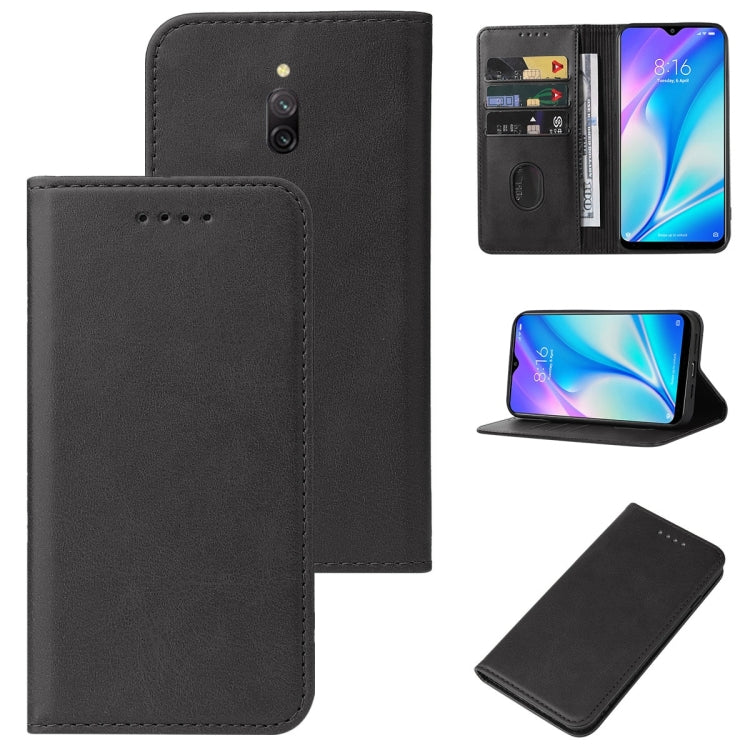 Black leather magnetic wallet case with stand view and card slots
