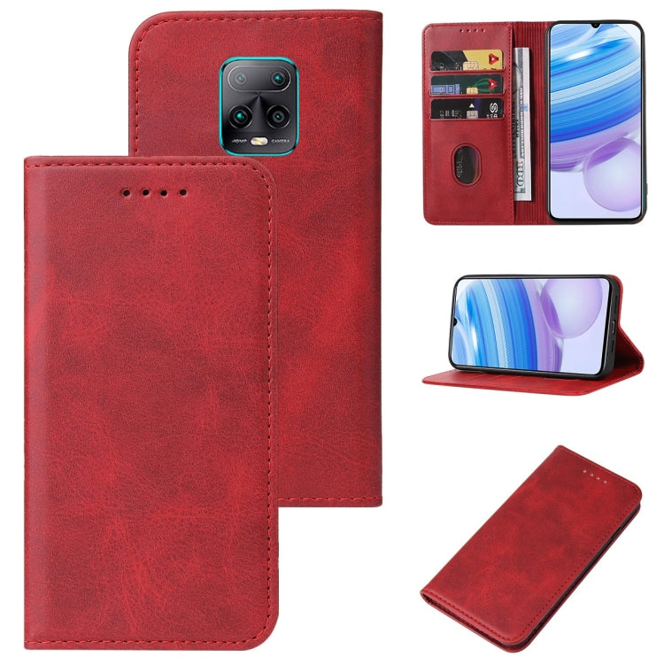 Red leather phone case with magnetic closure, camera cutout, card slot, stand