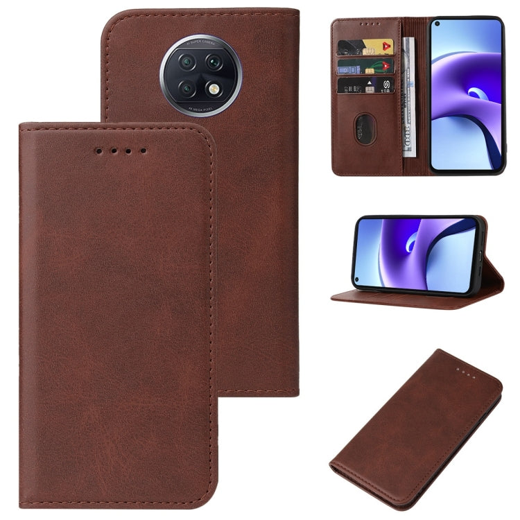 Brown magnetic closure leather phone case with folio flap, card slot, and camera cutout