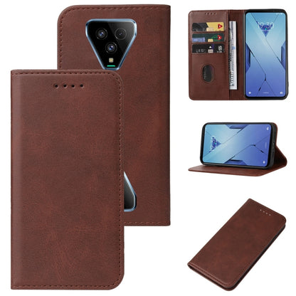Brown leather magnetic wallet phone case with card slots and front camera opening