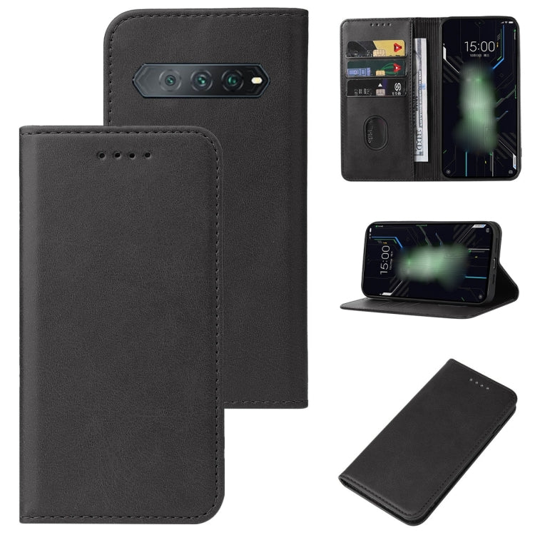 Black leather magnetic flip phone case with side cutouts and card pocket.