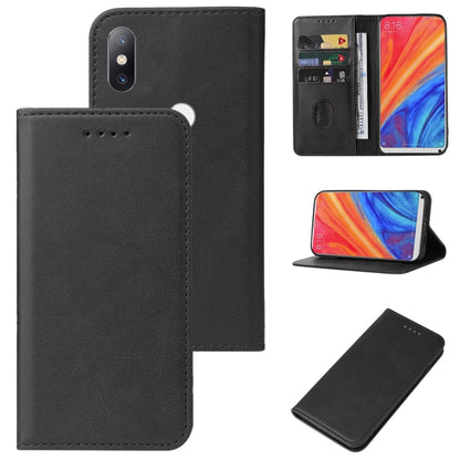 Black leather magnetic flip phone case with card pocket and magnetic clasp.