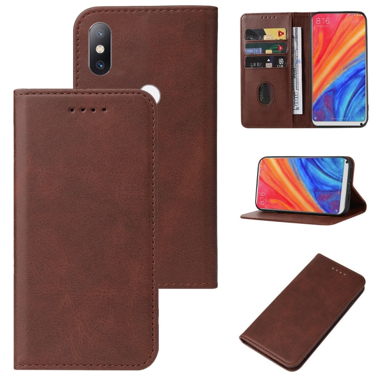 Brown leather magnetic wallet phone case with card slots and front camera cutout